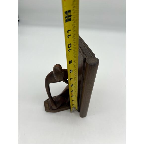 Man Modern Abstract Art Wood Sculture Thinking Book End Tranquility Handcrafted - Picture 2 of 16